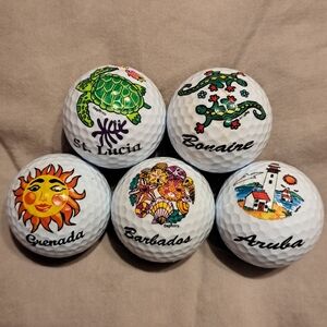 Set of 5 Collectors Golf Balls Island Patterns